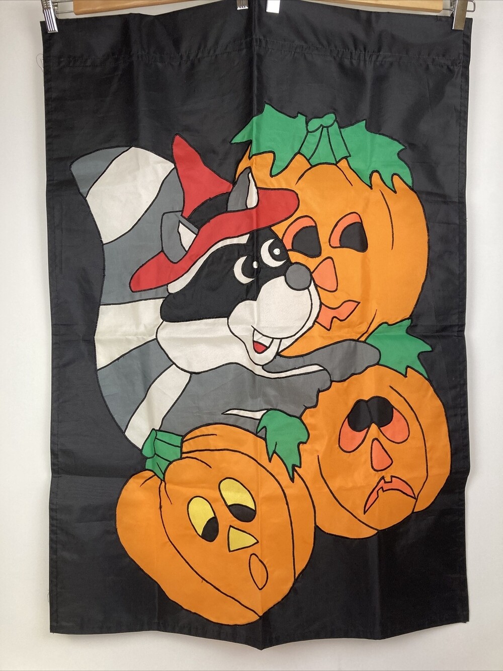 VTG Halloween Outdoor Decor Garden House JOL Raccoon Trick Treat Banner Flag 39"